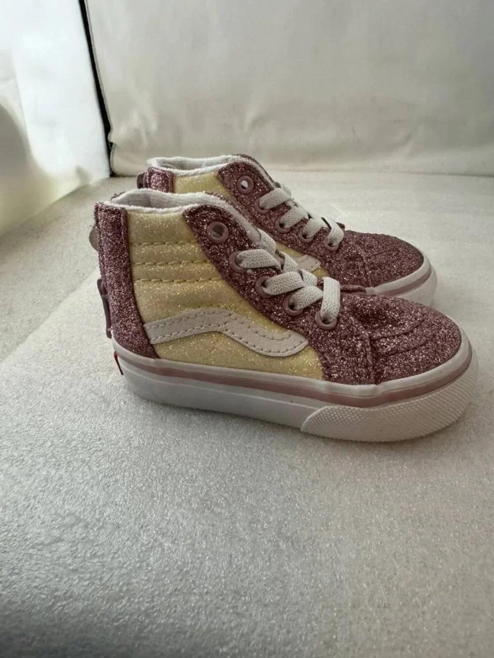 VANS Shoes Girl Toddler Size 5.5 Sk8-Hi Zip Glitter Two Tone Walking Pink Yellow